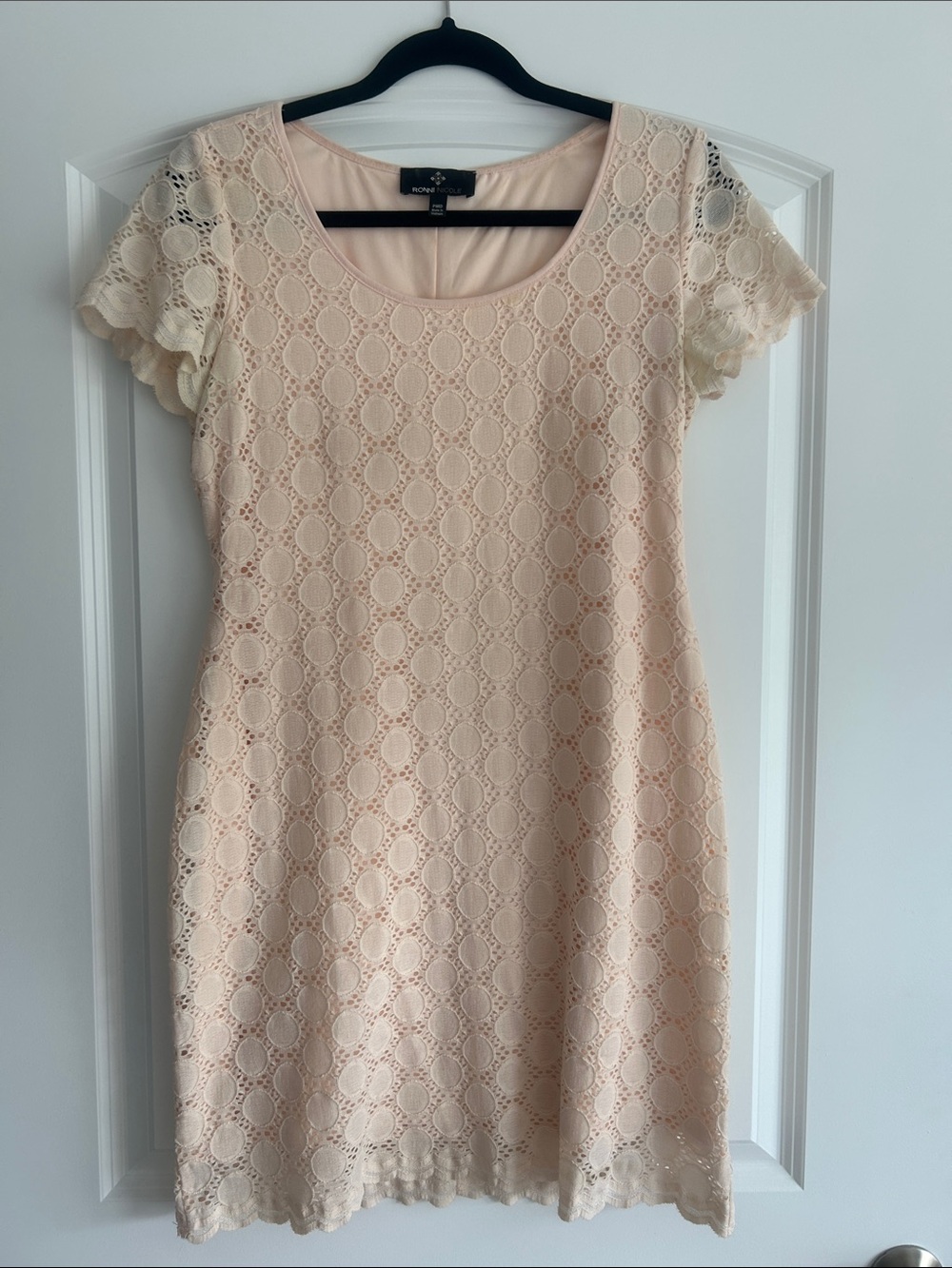 Ronni Nicole Blush Lace Scoop-Neck Mini Dress